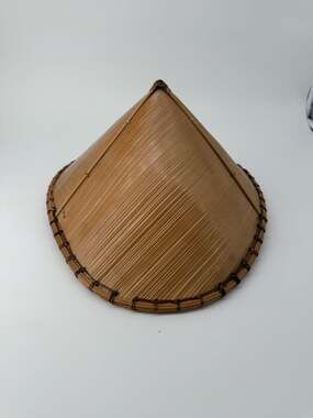 Vintage Hand-Woven Bamboo Asian Conical Non La Rice Farmer Hat